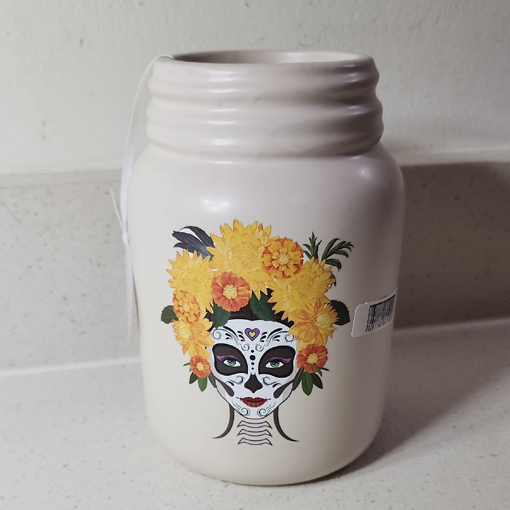 Mason Floral Mask Art Jar - Cream and Yellow New With Tags